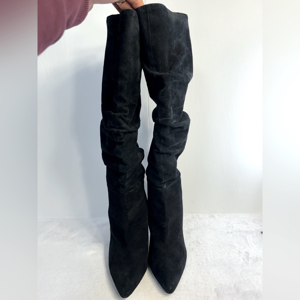 Steve Madden Black Suede Ruched Knee High Boots - Picture 13 of 13